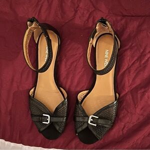 Nine West Black Buckle Sandals with zipper closure